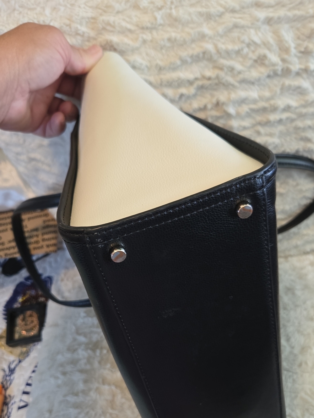 kate spade Black and White Leather Tote with Charm - Picture 7 of 10